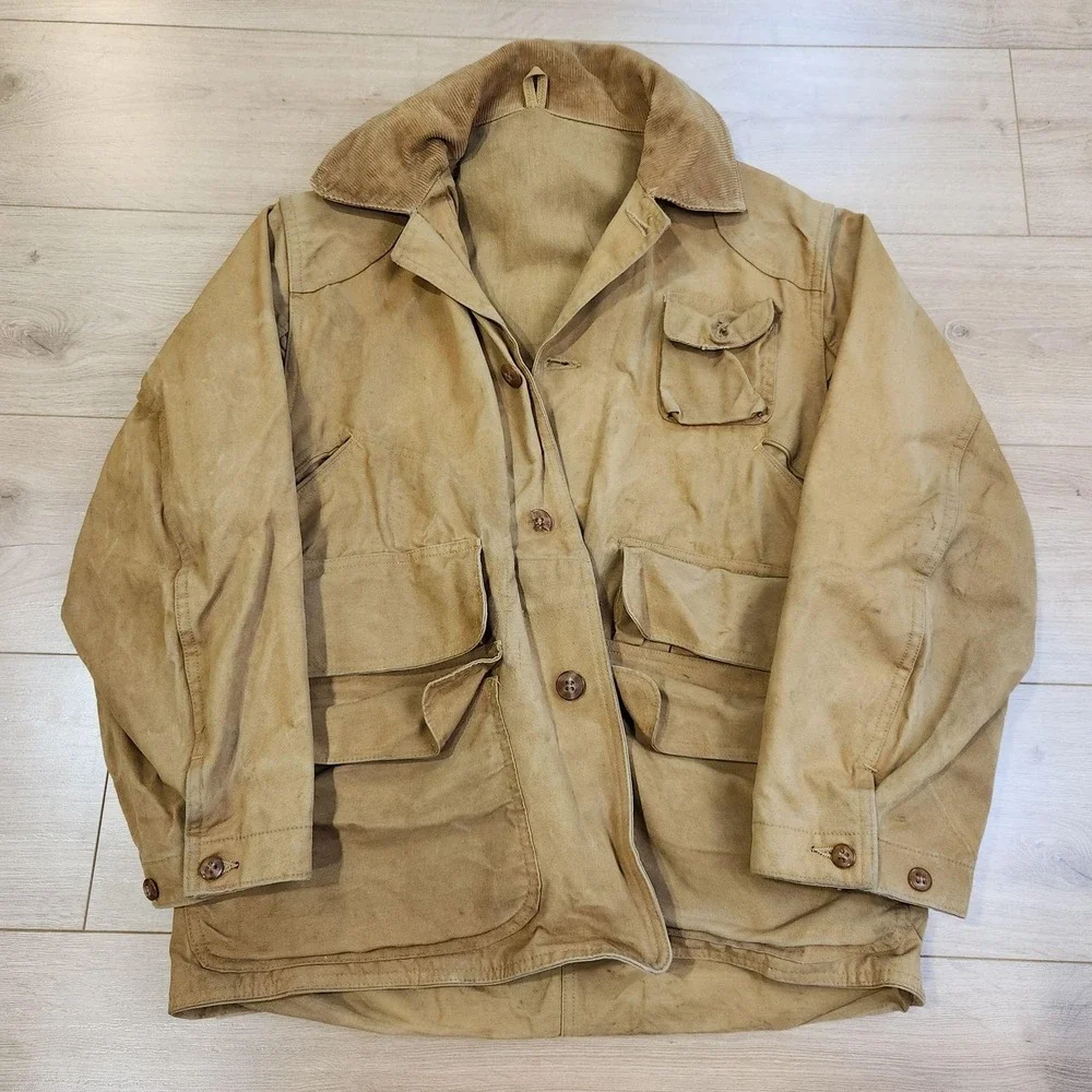 Vintage Red Head Jacket Mens Medium Waxed Canvas Bone Dry Upland Hunting 40s 50s
